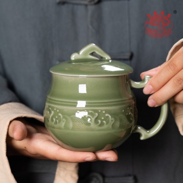 龙泉青瓷 茶杯家用马克杯喝水杯 陶瓷茶叶罐套装办公室过年礼盒装