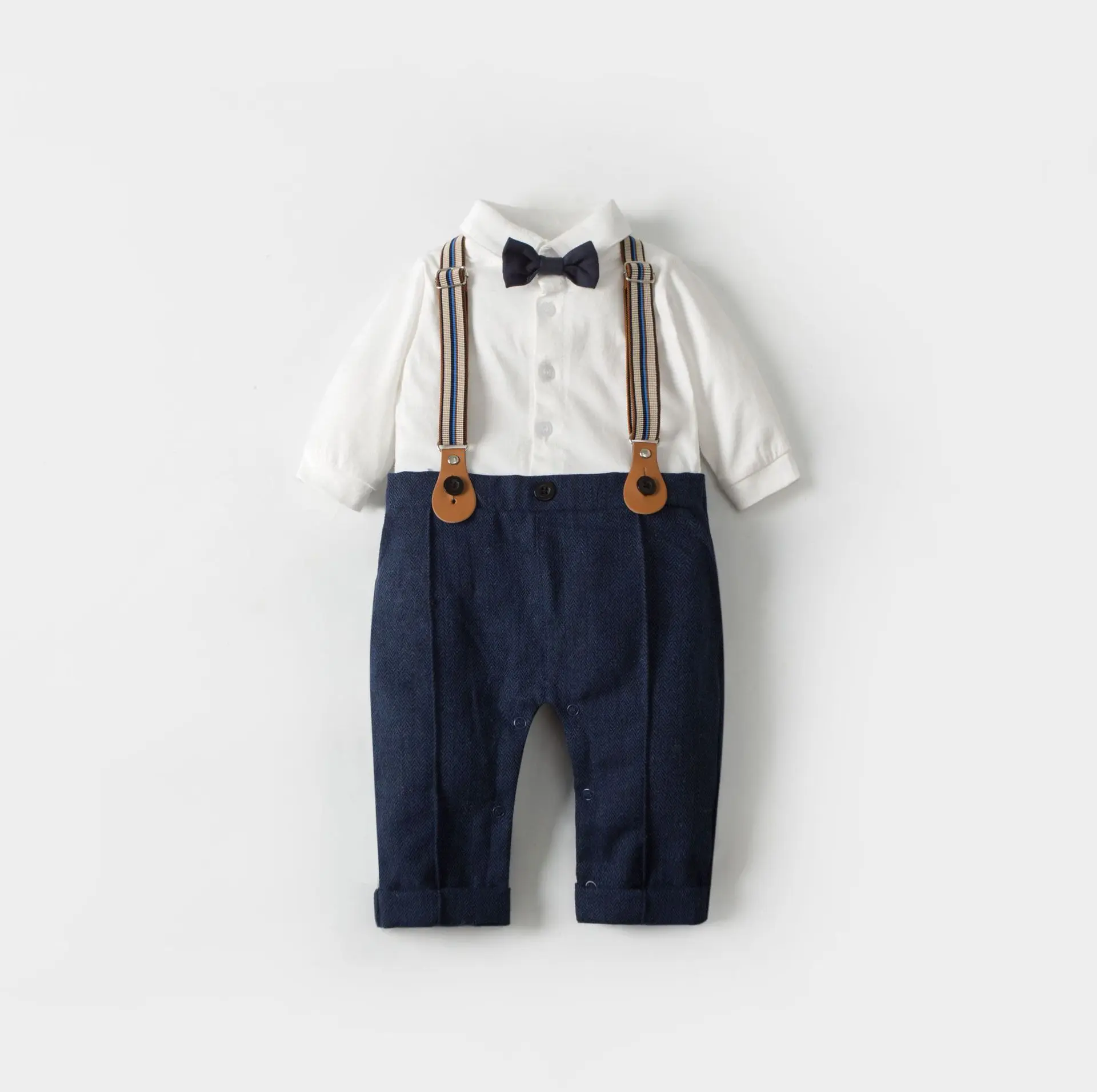 新款春秋童装 婴幼童英伦马甲连体爬绅士帽周岁服新生儿绅士套装