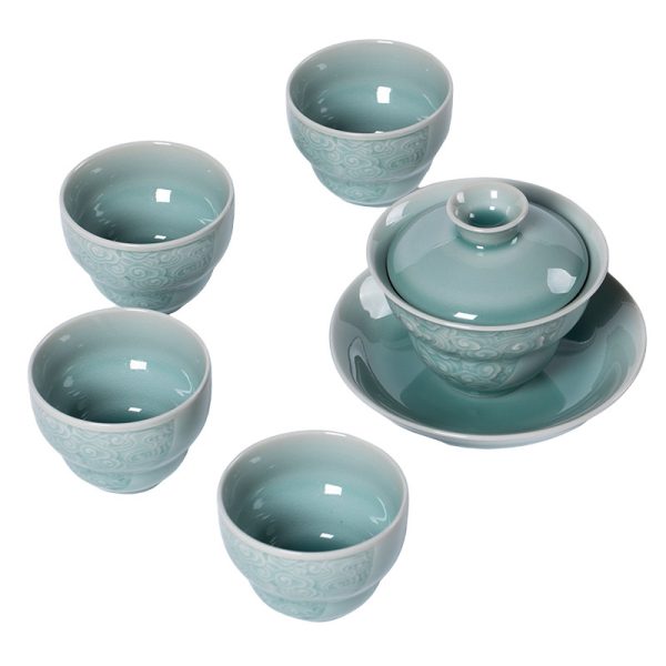龙泉青瓷 功夫茶具三才盖碗茶杯套装 陶瓷高档中式家用喝茶泡茶碗