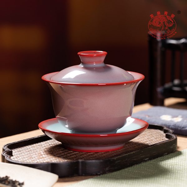 龙泉青瓷 三才盖碗大号手工红釉泡茶碗 陶瓷功夫茶具手抓碗敬茶杯
