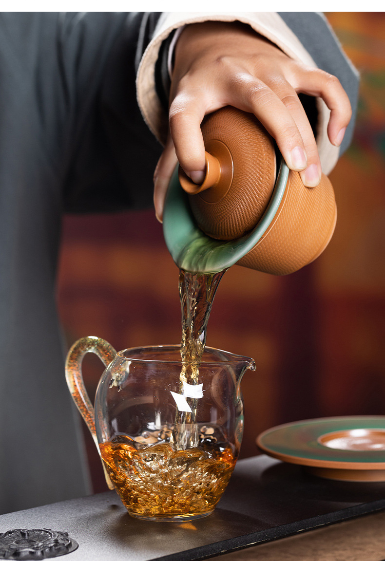 龙泉青瓷 复古跳刀功夫茶具手工一碗四杯 陶瓷便携茶碗茶杯礼盒装