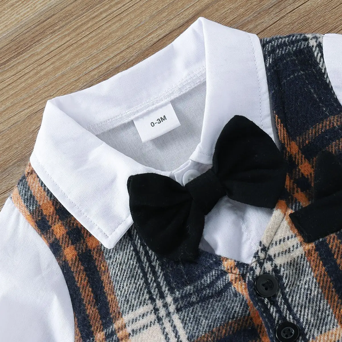 跨境男宝宝绅士连体爬服春秋时尚格子假马甲哈衣厂家货源一件代发