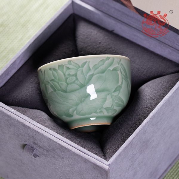 龙泉青瓷 李茂林荷塘丽影高档手工主人杯单个杯 陶瓷功夫茶杯茶碗