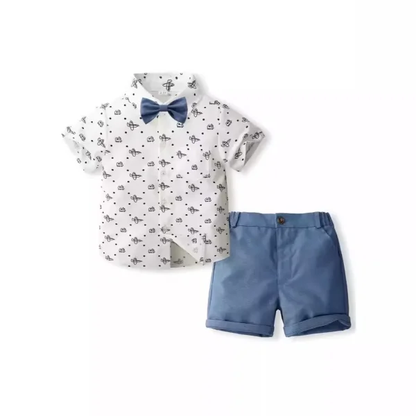 夏季新品童装男童绅士礼服套装儿童短袖飞机图案衬衫小童礼服批发