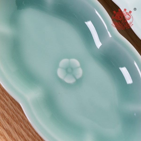 龙泉青瓷毛巾碟花边形酒店餐厅专用陶瓷放湿擦手餐巾托湿巾盘定制
