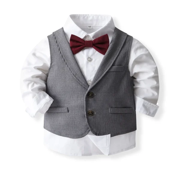 跨境男童西服套装小童周岁生日宴会礼服马甲长袖衬衫长裤三件绅士