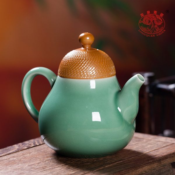 龙泉青瓷 轻奢风茶壶家用功夫泡茶壶 陶瓷茶壶单壶手工跳刀冲茶器