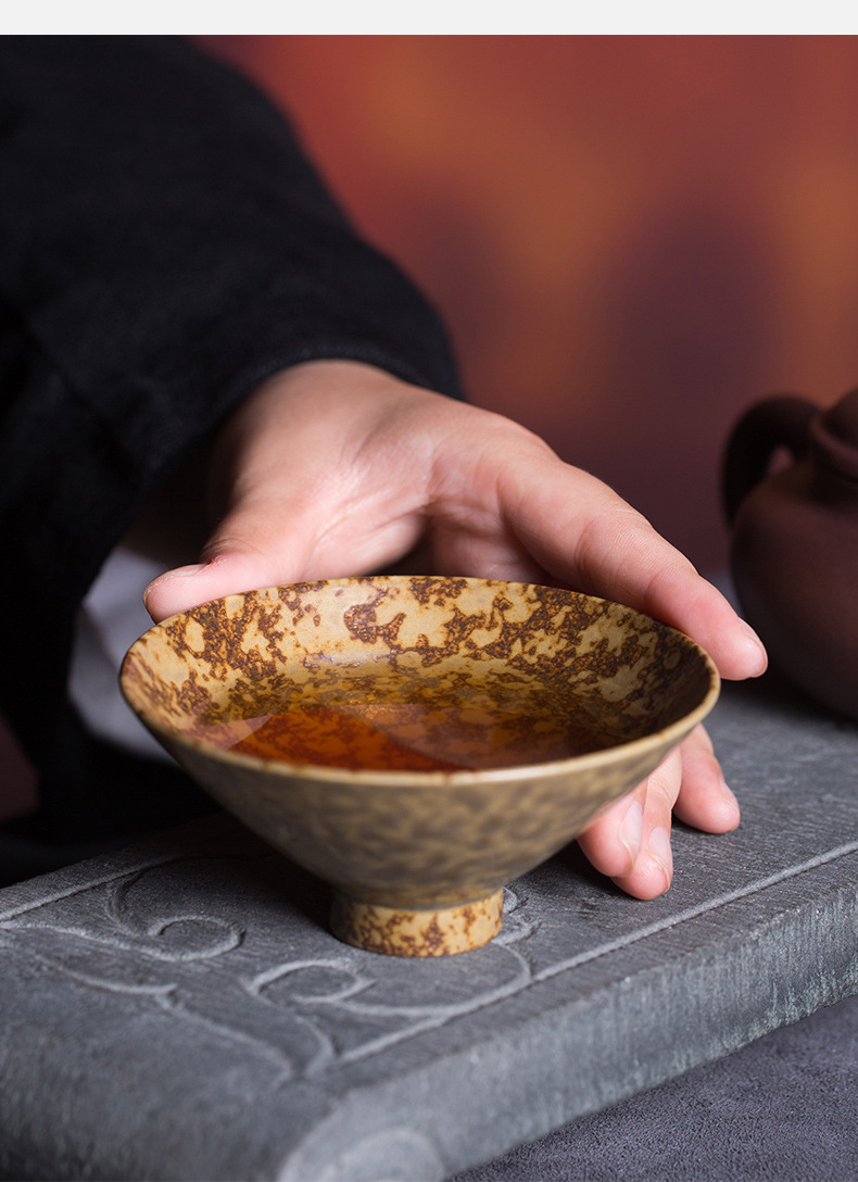 龙泉青瓷 柴烧灰釉手工主人杯单杯 陶瓷品茗杯徐峻清名家斗笠杯盏