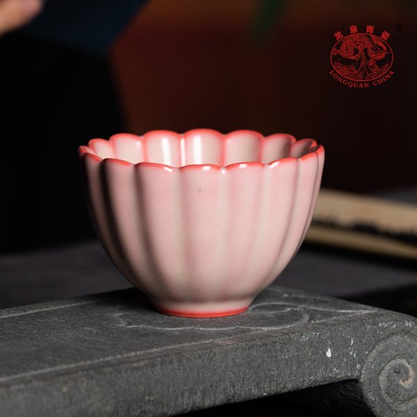 龙泉青瓷 创意红胎猪油冻主人杯单杯 陶瓷功夫茶杯碗女粉色品茗杯