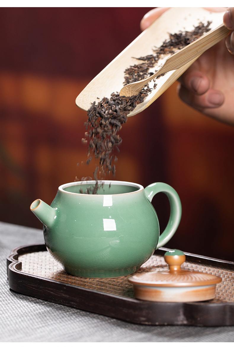 龙泉青瓷 纯手工创意跳刀茶壶 陶瓷过滤壶家用中式功夫茶具泡茶壶