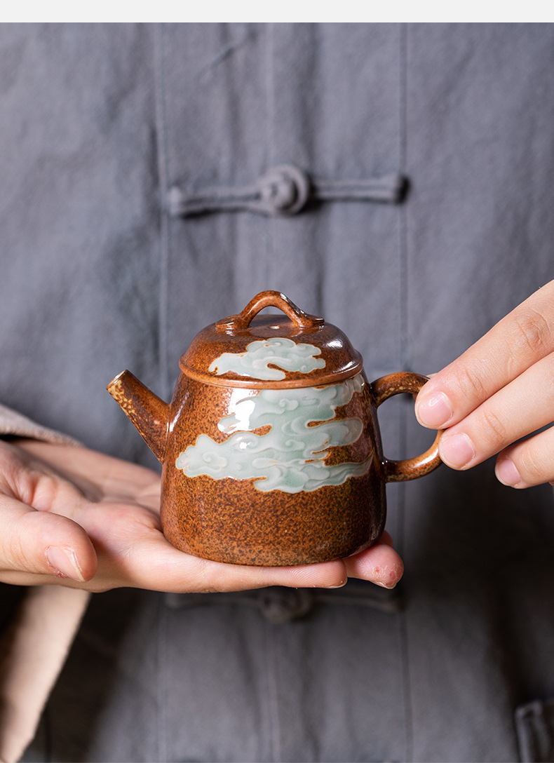 龙泉青瓷泡茶壶陶瓷茶壶手工仿古柴烧功夫茶具单个壶过滤泡茶家用