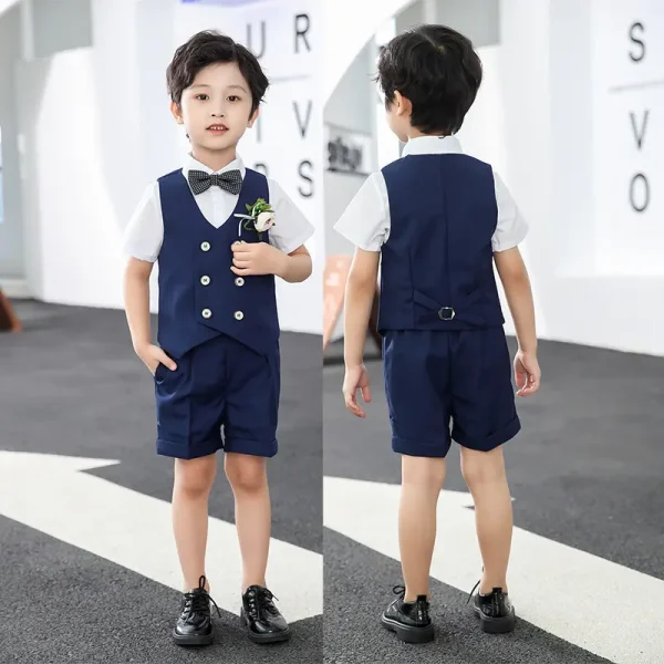 儿童套装新款春夏短袖马甲套男童花礼服中小童宝宝周岁生日宴会服