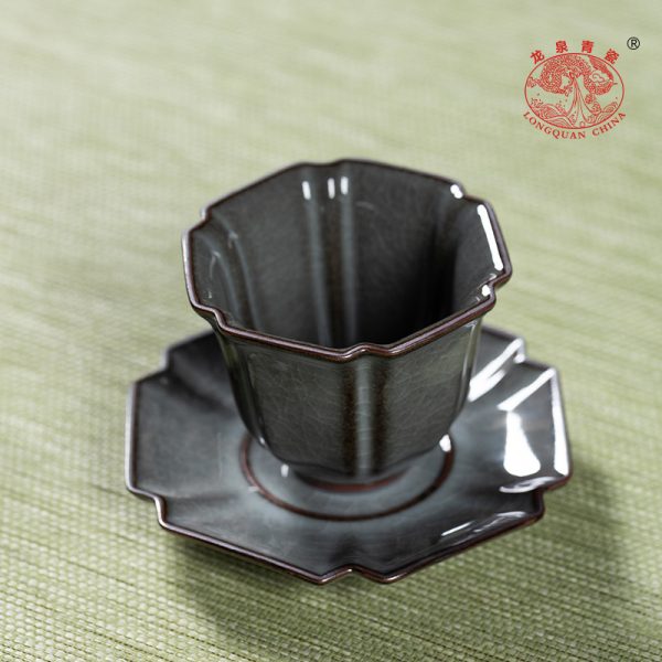 龙泉青瓷 哥窑铁胎手工主人杯单杯 陶瓷高档品茗杯功夫茶杯杯托碟