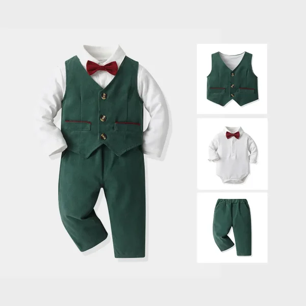 跨境外贸童装婴幼儿周岁衣服秋冬季哈衣绅士连体衣宝宝棉礼服服装