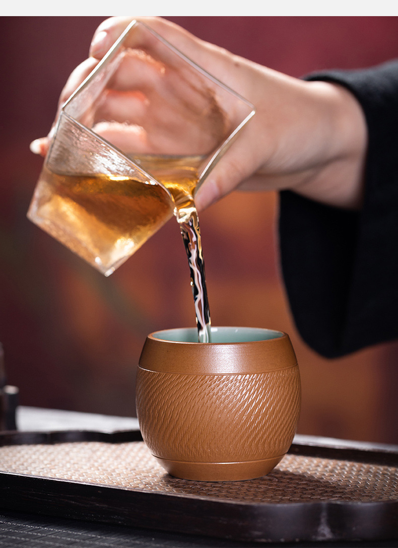 龙泉青瓷 创意家用功夫茶杯纯手工主人杯 陶瓷跳刀鼓型品茗杯茶碗