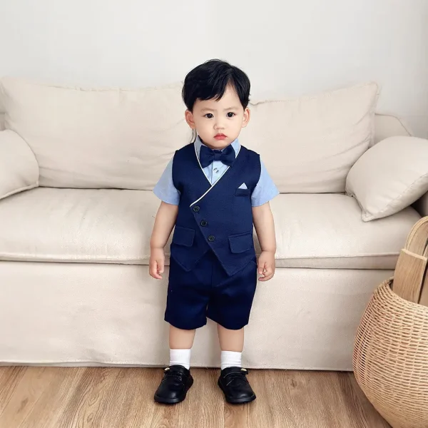 男童西装夏款英伦绅士马甲儿童套装宝宝周岁礼服短袖短裤男童夏装