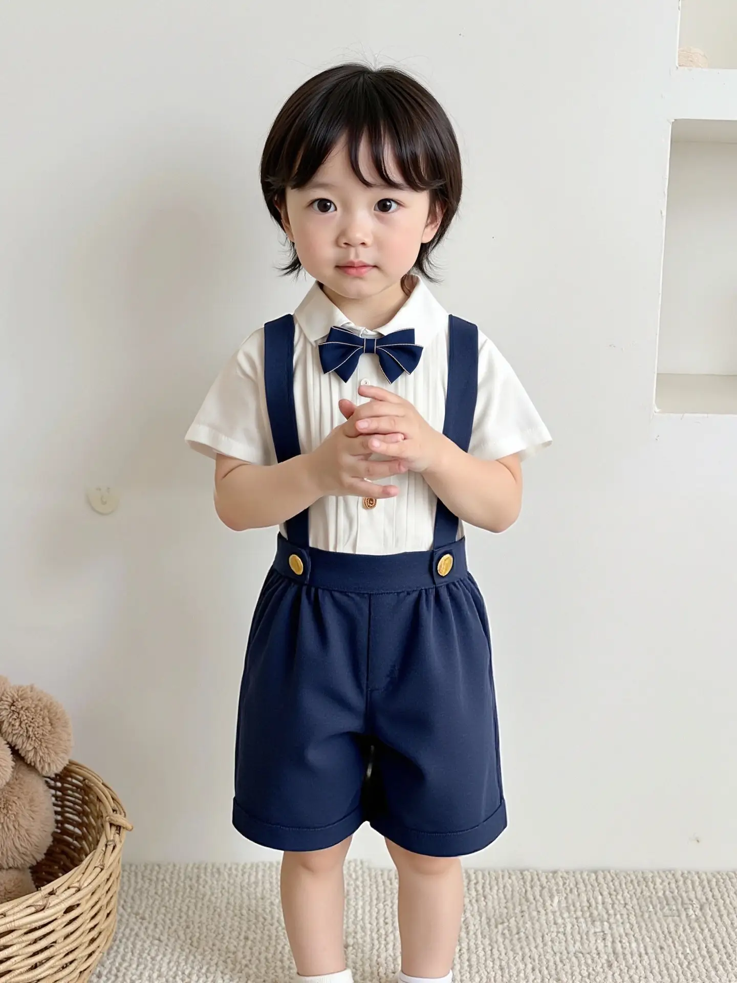 男童短袖背带裤套装夏季中小童幼儿园六一演出服宝宝生日周岁礼服