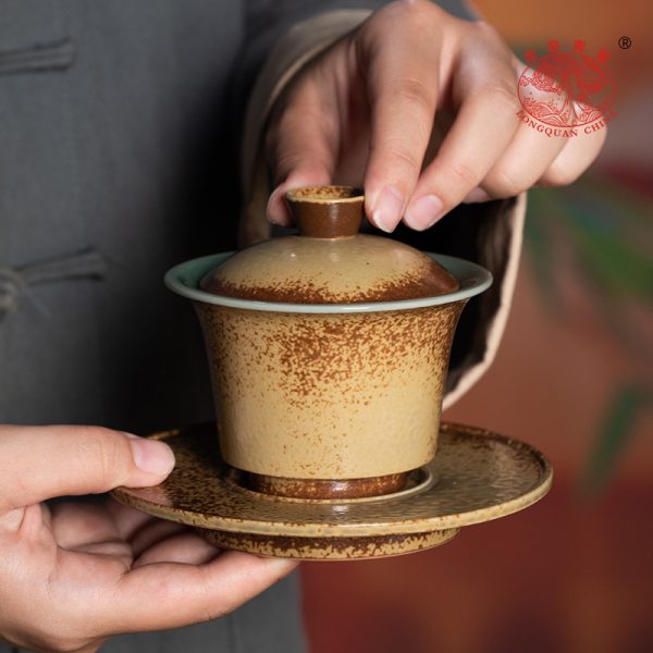 龙泉青瓷 三才盖碗窑变复古手工泡茶碗 陶瓷功夫茶具大号手抓茶碗