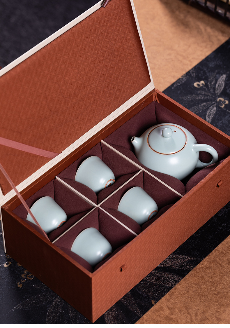 龙泉青瓷汝窑新款功夫茶具陶瓷家用汝瓷中式高档办公喝茶品茗套装