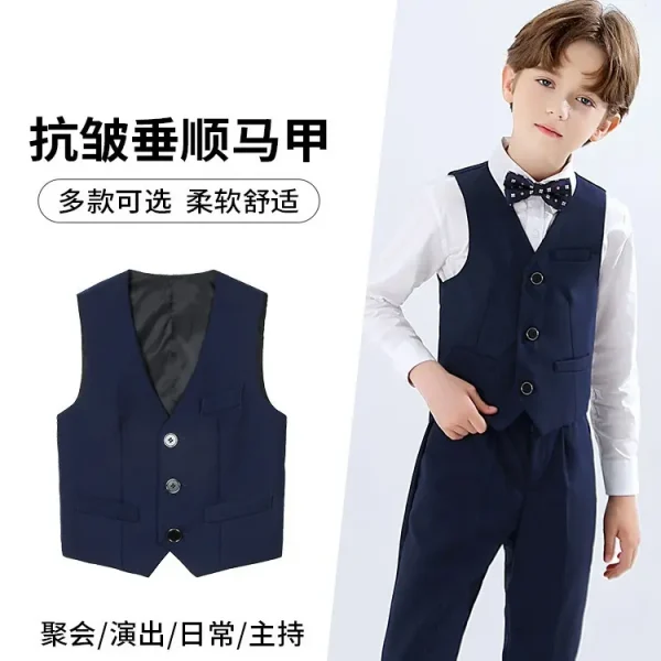 跨境现货男童休闲西装马甲学院风儿童背心班服小男孩单件纯色马夹