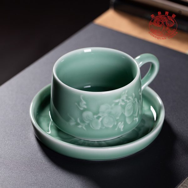 龙泉青瓷高级感咖啡杯陶瓷杯碟套装下午茶马克杯泡茶水杯子办公室