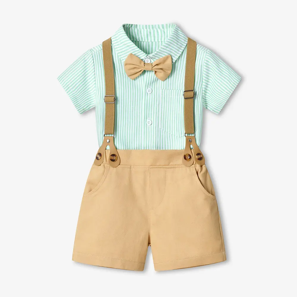 男童套装夏装儿童新款棉短袖条纹衬衫周岁礼服外贸夏季中小童童装