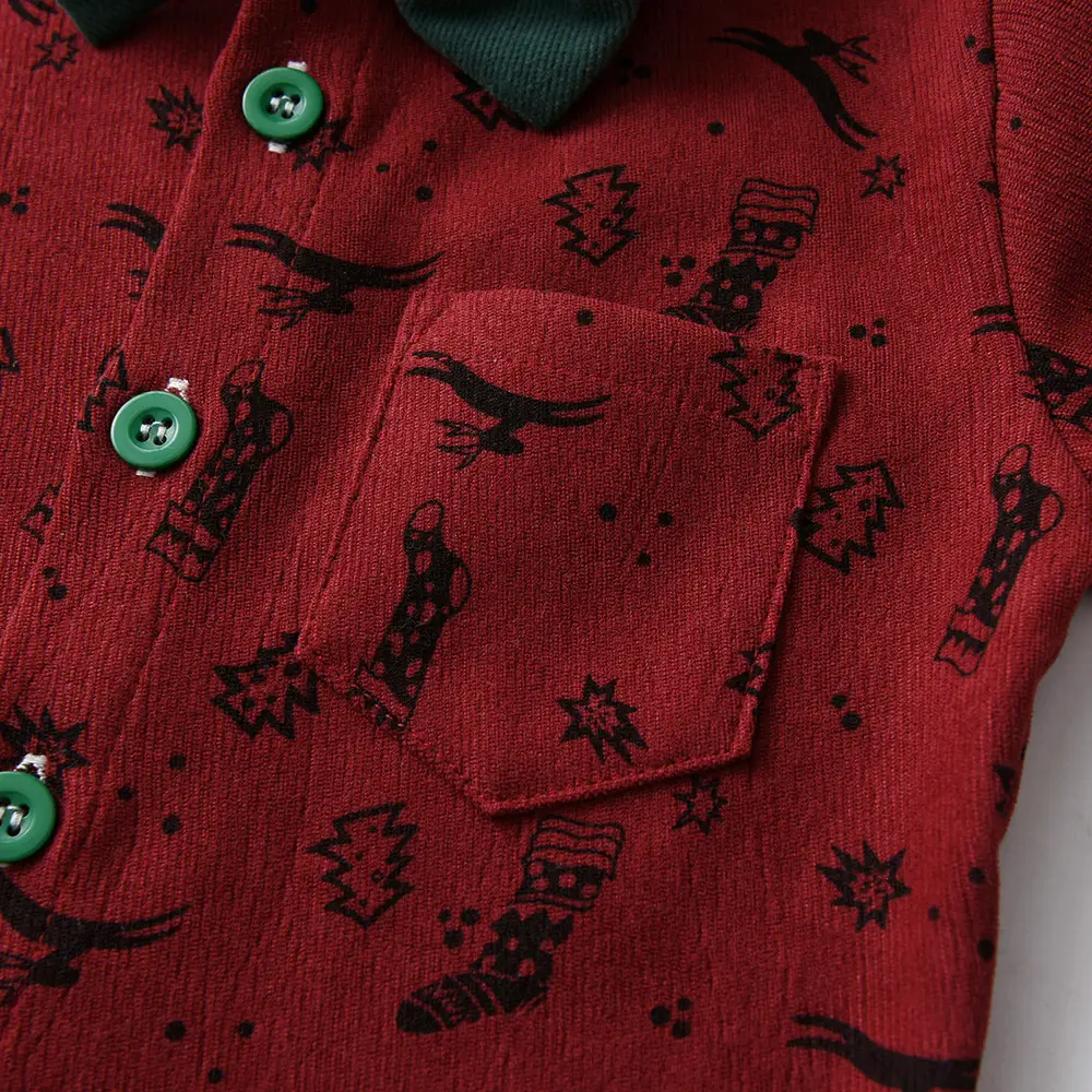 儿童秋装外贸童装圣诞印花长袖衬衫背带裤中大童套装男宝周岁礼服