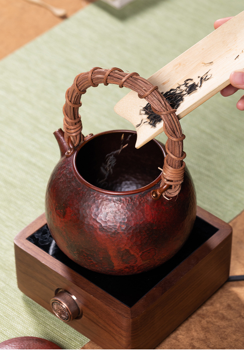龙泉青瓷 茶杯铜壶烧水壶煮茶壶手工茶壶 红铜家用功夫茶具沏茶壶