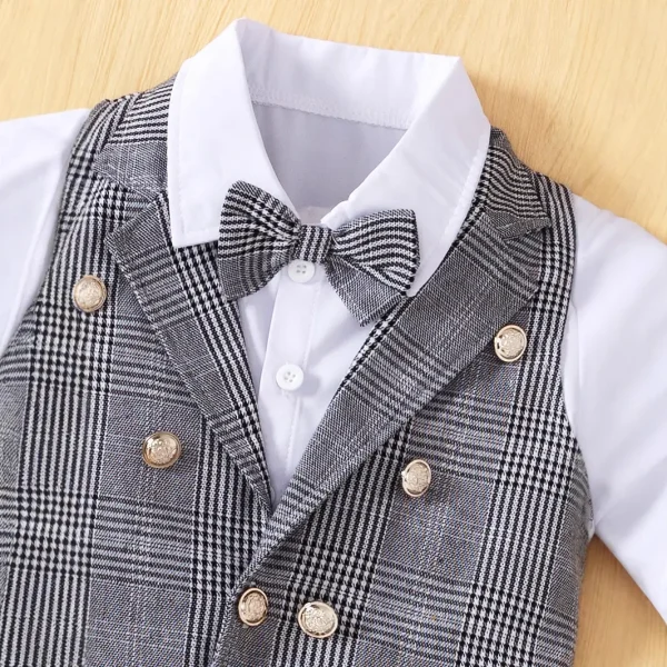 跨境专供春秋款儿童礼服格子马甲套装长袖衬衣男童西装演出服童装