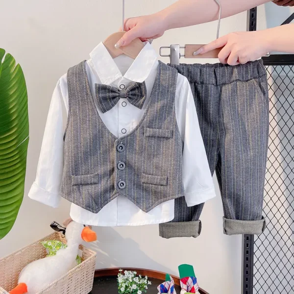 定制children Suit春秋款男宝宝绅士中小童马甲衬衣长裤西服套装