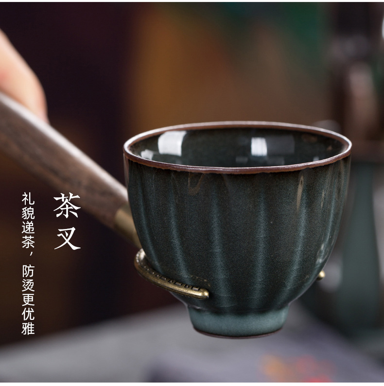 龙泉青瓷 六君子套装陶瓷茶夹黑檀木功夫茶具配件七件套 一件代发