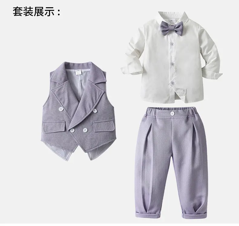 童装批发春秋款儿童衣服宝宝燕尾马甲绅士礼服三件套跨境男童套装