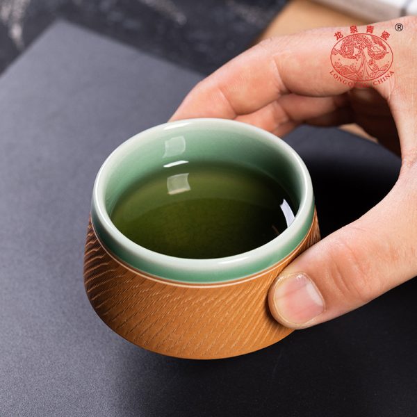 龙泉青瓷 手工跳刀功夫茶具套装 陶瓷办公家用茶壶盖碗品茗杯整套