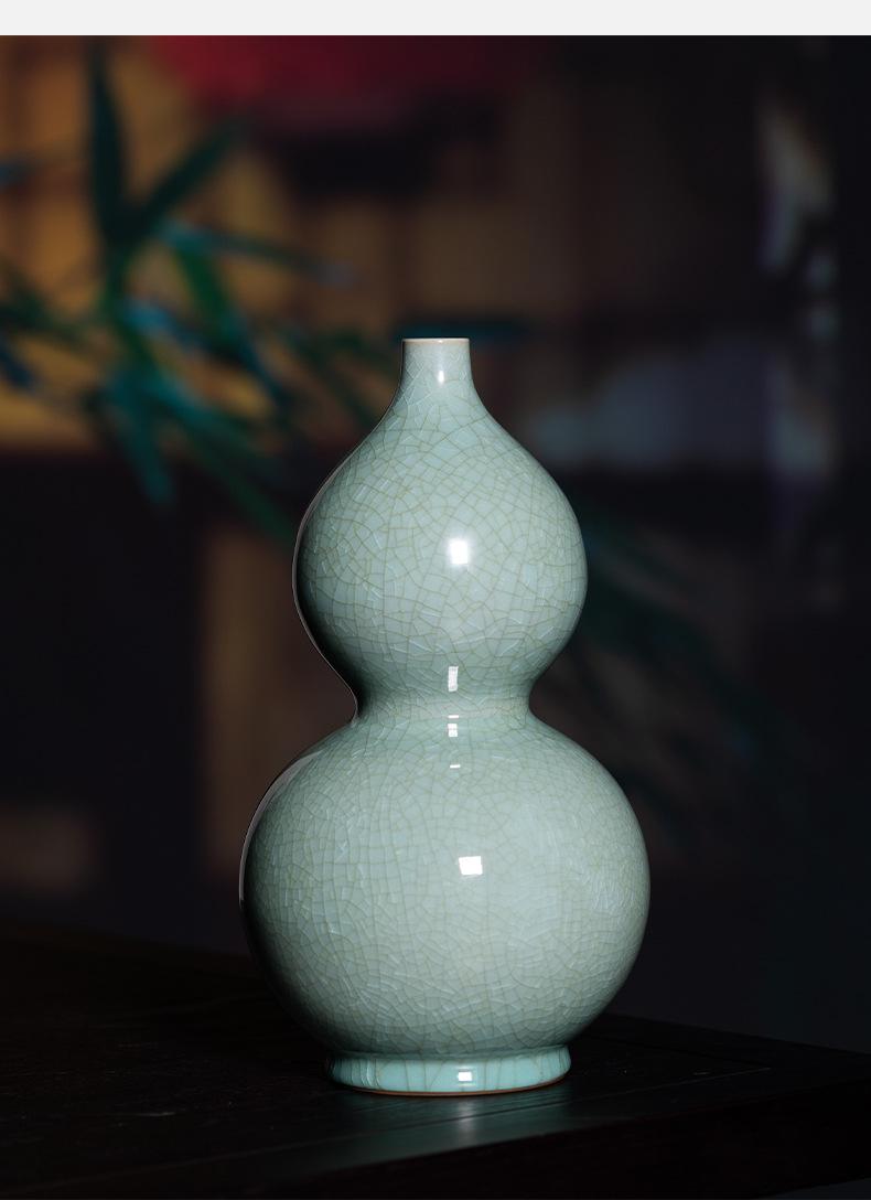 龙泉青瓷中式纯手工葫芦花瓶陶瓷高档客厅花插装饰品工艺收藏摆件