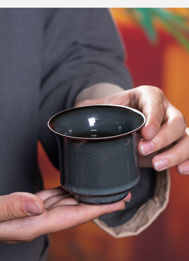 龙泉青瓷主人杯铁胎茶杯复古个人品茗茶具陶瓷茶碗冰裂杯功夫茶盏