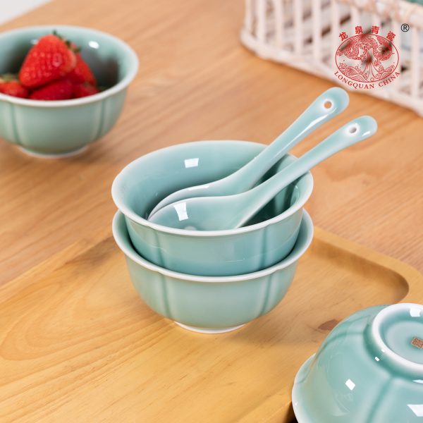 龙泉青瓷米饭碗喝粥碗家用个性中式创意陶瓷碗4.5英寸早餐碗商用