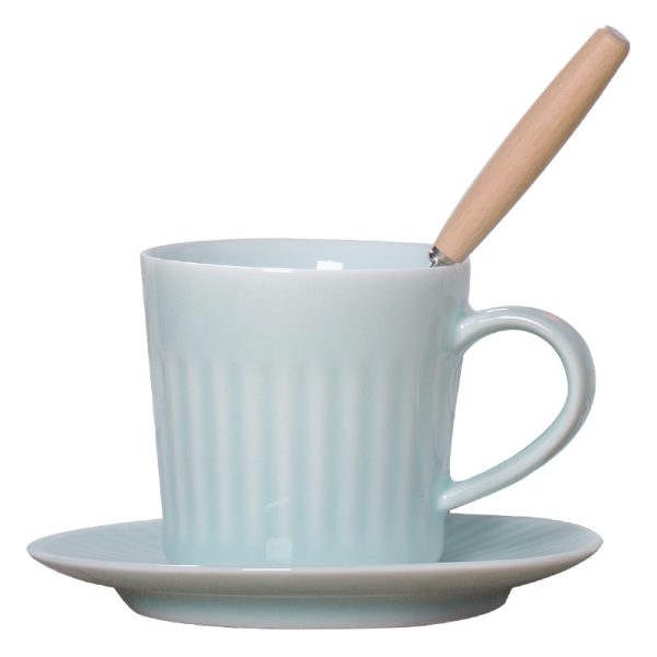 龙泉青瓷 美式家用咖啡杯碟套装水杯 陶瓷马克杯子高档精致早餐杯