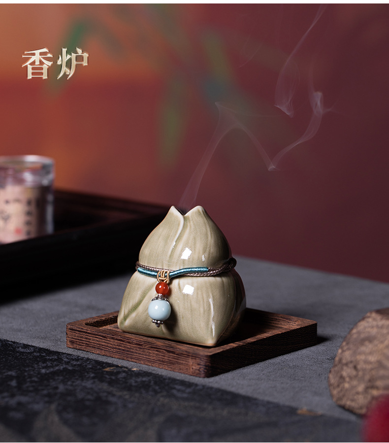 龙泉青瓷办公马克水杯带盖家用果盘香薰套装陶瓷喝茶杯端午节送礼