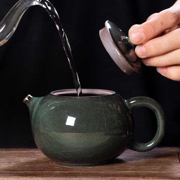 龙泉青瓷 铁胎哥窑冰裂手工西施壶 陶瓷功夫茶具过滤泡茶壶单个壶