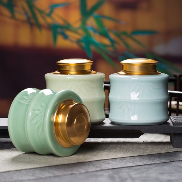 龙泉青瓷 茶叶罐金属密封罐大号家用防潮茶罐 陶瓷家用收纳罐茶仓