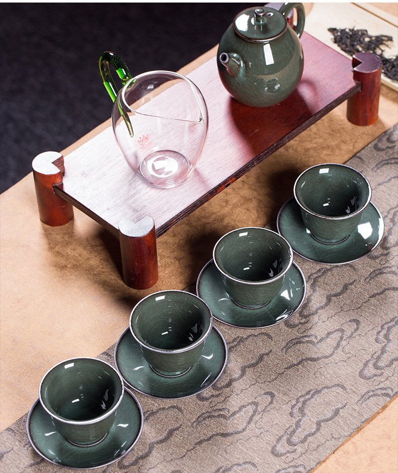 龙泉青瓷 创意铁胎功夫茶具套装 陶瓷便携旅行泡茶壶茶杯盏礼盒装