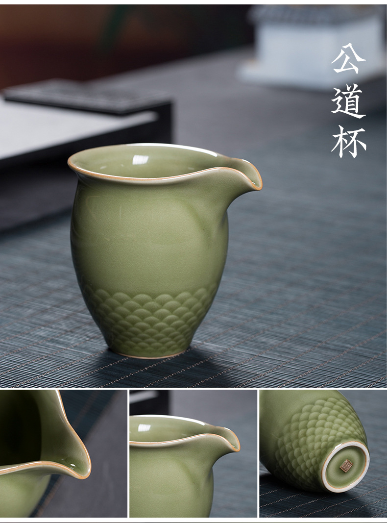 龙泉青瓷 创意复古家用功夫茶具套装 陶瓷盖碗品茗杯茶杯礼品盒装