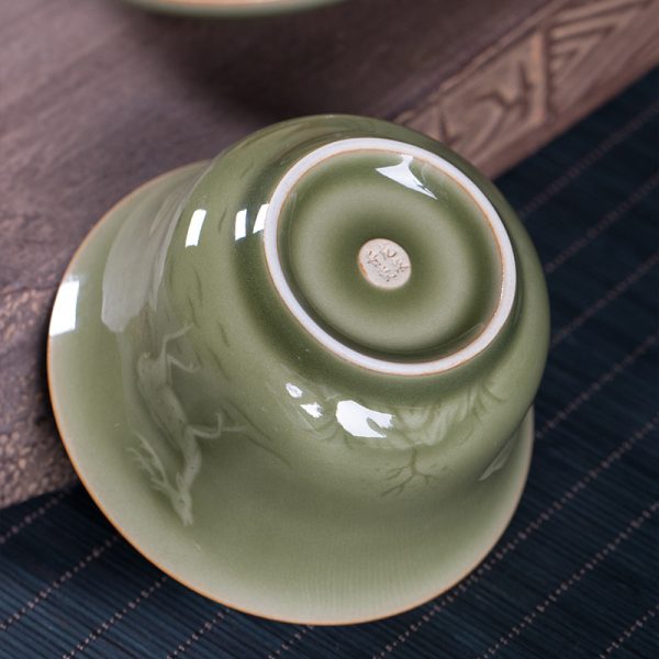 龙泉青瓷 原矿仿古越窑三才盖碗 陶瓷手工泡茶敬茶碗家用功夫茶具