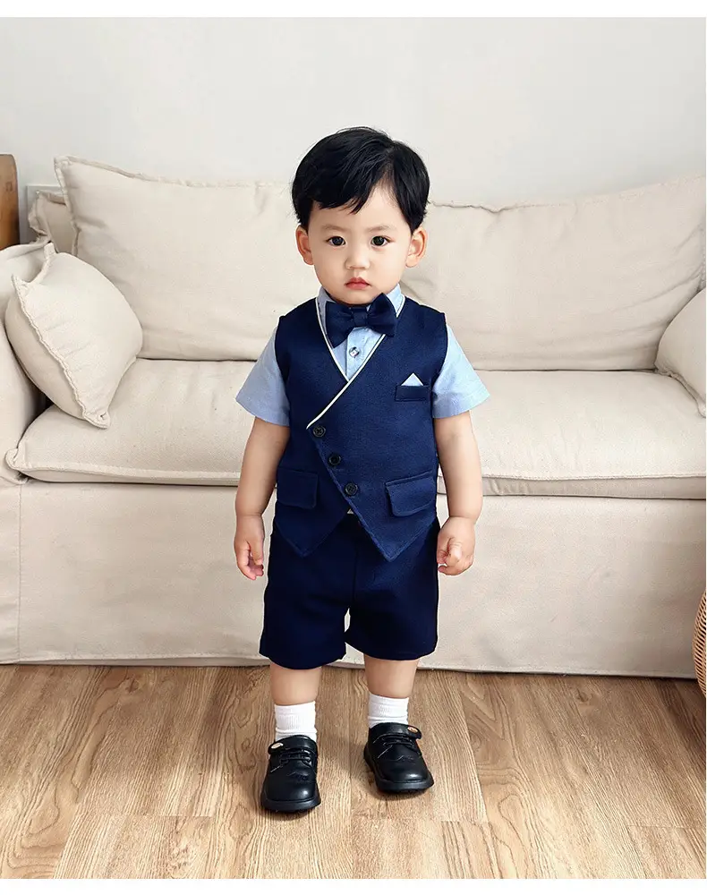 男童西装夏款英伦绅士马甲儿童套装宝宝周岁礼服短袖短裤男童夏装