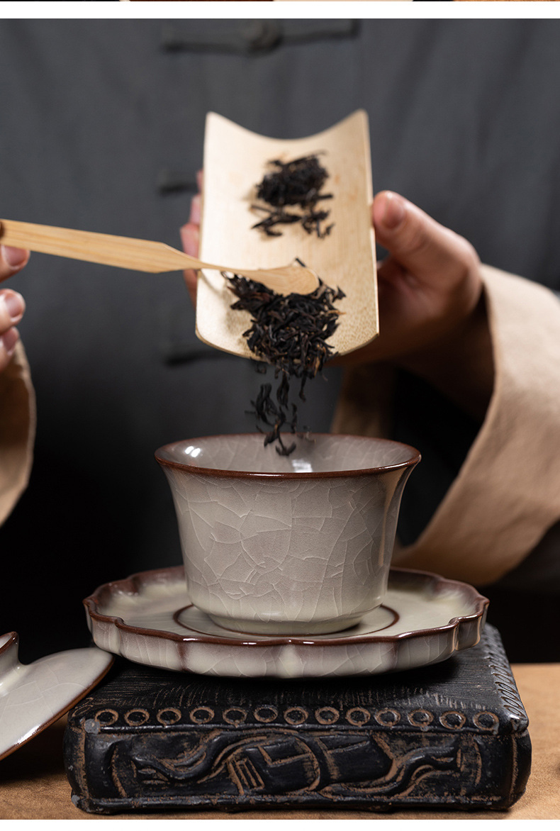 龙泉青瓷 三才盖碗功夫茶具敬茶泡茶碗 陶瓷家用哥窑冰裂大号盖碗