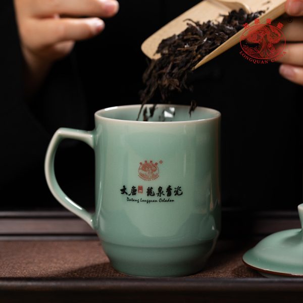 龙泉青瓷办公杯大容量礼盒装刻字商务喝茶陶瓷带盖子马克水杯批发