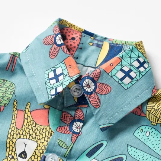 加工定制外贸男童绅士服男宝卡通动植物爬服短袖哈衣短裤领结童装