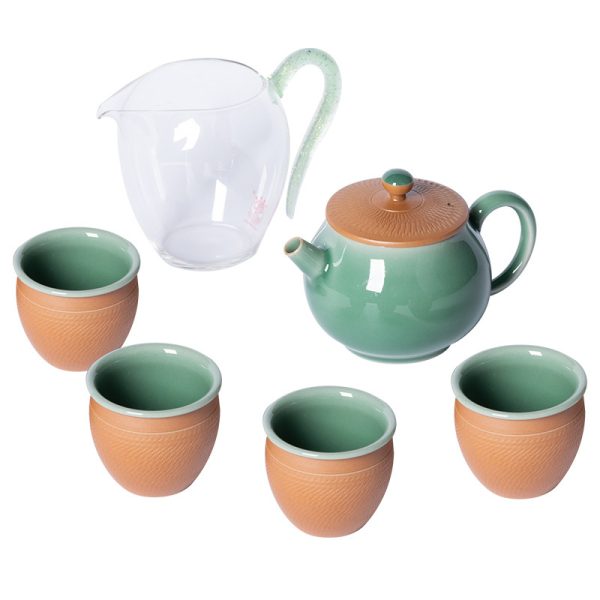 龙泉青瓷 创意高档手工跳刀一壶四杯功夫茶具 复古旅行泡茶壶茶杯