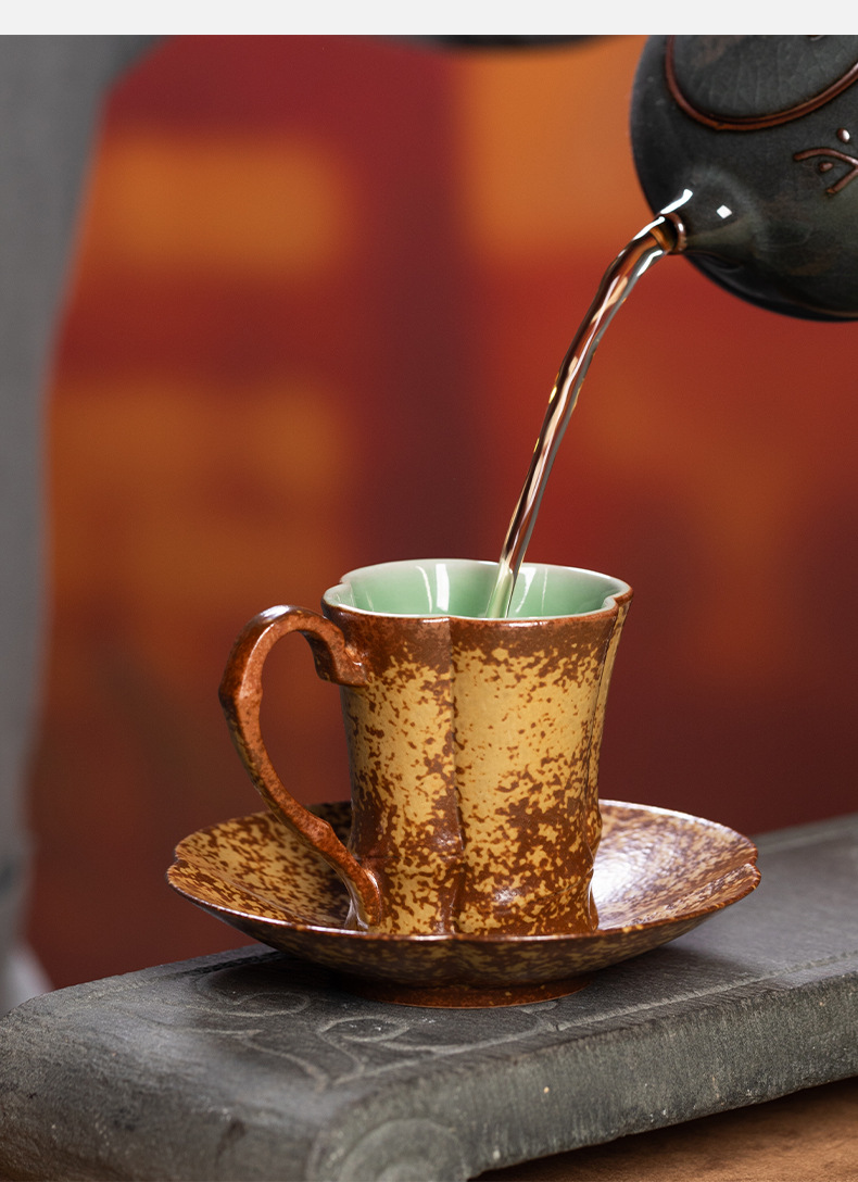 龙泉青瓷马克杯子高档精致下午茶具陶瓷窑变大容量拿铁咖啡杯喝茶