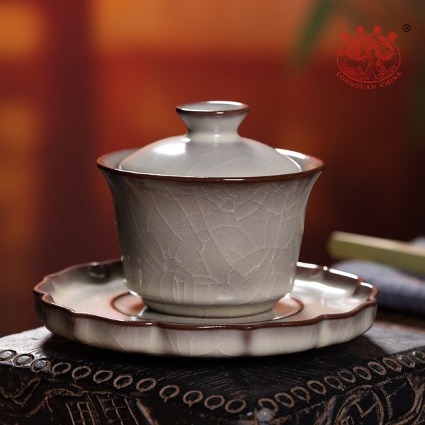 龙泉青瓷 三才盖碗功夫茶具敬茶泡茶碗 陶瓷家用哥窑冰裂大号盖碗